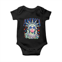 America Statue of Liberty Blowing Bubblegum Baby Onesie Star and Glasses Patriotic Summer Vibes Graphic