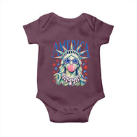 America Statue of Liberty Blowing Bubblegum Baby Onesie Star and Glasses Patriotic Summer Vibes Graphic