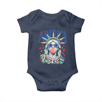 America Statue of Liberty Blowing Bubblegum Baby Onesie Star and Glasses Patriotic Summer Vibes Graphic