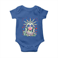 America Statue of Liberty Blowing Bubblegum Baby Onesie Star and Glasses Patriotic Summer Vibes Graphic