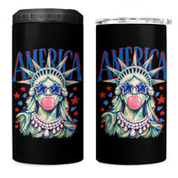 America Statue of Liberty Blowing Bubblegum 4 in 1 Can Cooler Tumbler Star and Glasses Patriotic Summer Vibes Graphic