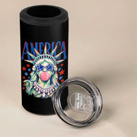 America Statue of Liberty Blowing Bubblegum 4 in 1 Can Cooler Tumbler Star and Glasses Patriotic Summer Vibes Graphic