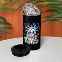 America Statue of Liberty Blowing Bubblegum 4 in 1 Can Cooler Tumbler Star and Glasses Patriotic Summer Vibes Graphic