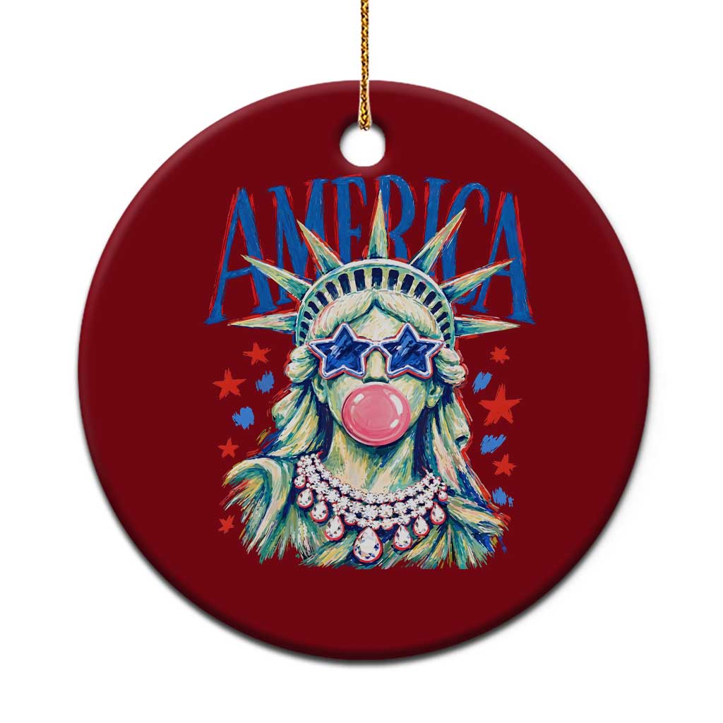 America Statue of Liberty Blowing Bubblegum Ceramic Ornament Star and Glasses Patriotic Summer Vibes Graphic