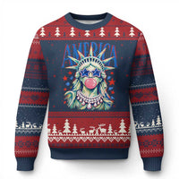 America Statue of Liberty Blowing Bubblegum Ugly Christmas Sweater Star and Glasses Patriotic Summer Vibes Graphic