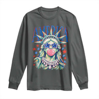 America Statue of Liberty Blowing Bubblegum Long Sleeve Shirt Star and Glasses Patriotic Summer Vibes Graphic