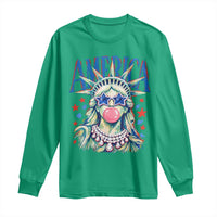 America Statue of Liberty Blowing Bubblegum Long Sleeve Shirt Star and Glasses Patriotic Summer Vibes Graphic