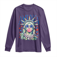 America Statue of Liberty Blowing Bubblegum Long Sleeve Shirt Star and Glasses Patriotic Summer Vibes Graphic