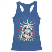 America Statue of Liberty Blowing Bubblegum Racerback Tank Top Star and Glasses Patriotic Summer Vibes Graphic
