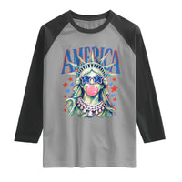 America Statue of Liberty Blowing Bubblegum Raglan Shirt Star and Glasses Patriotic Summer Vibes Graphic