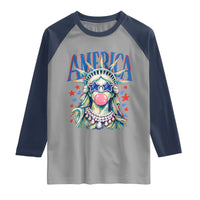 America Statue of Liberty Blowing Bubblegum Raglan Shirt Star and Glasses Patriotic Summer Vibes Graphic