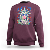 America Statue of Liberty Blowing Bubblegum Sweatshirt Star and Glasses Patriotic Summer Vibes Graphic