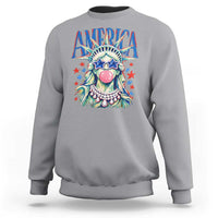 America Statue of Liberty Blowing Bubblegum Sweatshirt Star and Glasses Patriotic Summer Vibes Graphic