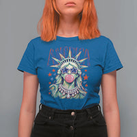 America Statue of Liberty Blowing Bubblegum T Shirt For Women Star and Glasses Patriotic Summer Vibes Graphic