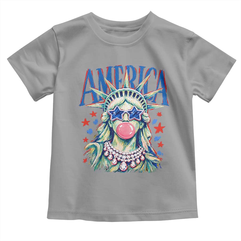 America Statue of Liberty Blowing Bubblegum Toddler T Shirt Star and Glasses Patriotic Summer Vibes Graphic