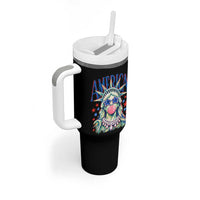 America Statue of Liberty Blowing Bubblegum Tumbler With Handle Star and Glasses Patriotic Summer Vibes Graphic