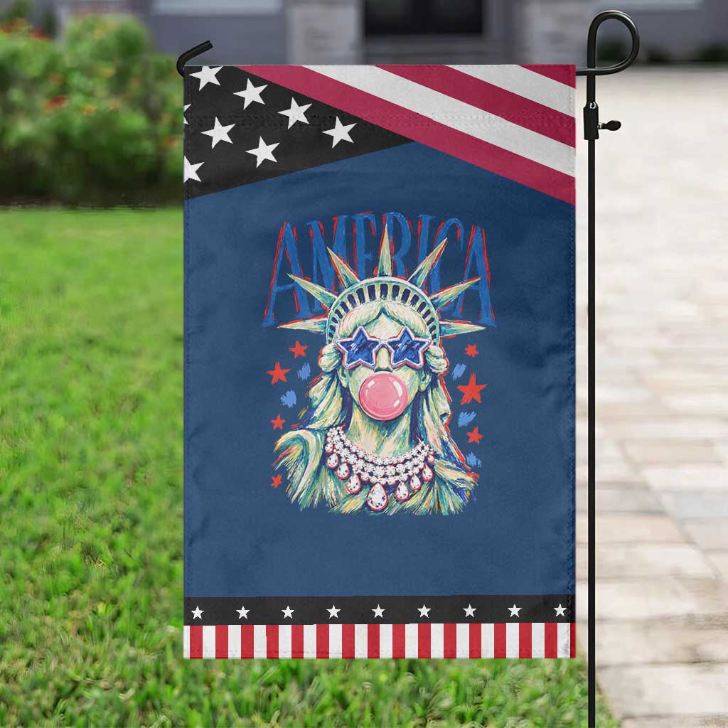 America Statue of Liberty Blowing Bubblegum Patriotic Garden Flag Star and Glasses Summer Vibes Graphic