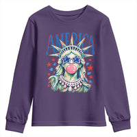 America Statue of Liberty Blowing Bubblegum Youth Sweatshirt Star and Glasses Patriotic Summer Vibes Graphic