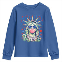 America Statue of Liberty Blowing Bubblegum Youth Sweatshirt Star and Glasses Patriotic Summer Vibes Graphic