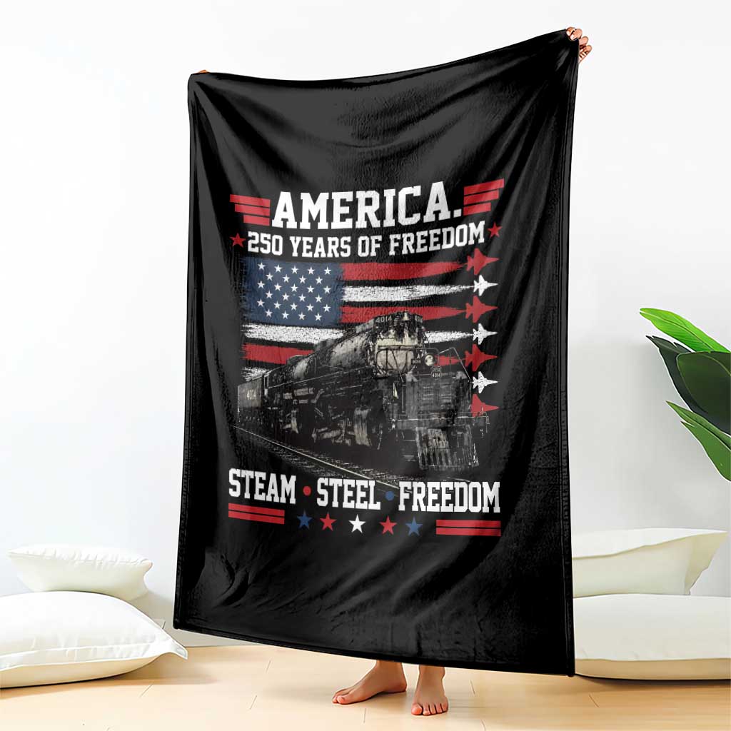 Steam Steel Freedom Stainless American Spirit Throw Blanket 250 Years USA Railroad Legend Patriotic Military Jet Flyover Graphic