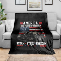 Steam Steel Freedom Stainless American Spirit Throw Blanket 250 Years USA Railroad Legend Patriotic Military Jet Flyover Graphic