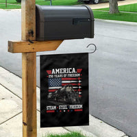 Steam Steel Freedom Stainless American Spirit Garden Flag 250 Years USA Railroad Legend Patriotic Military Jet Flyover Graphic