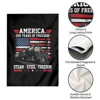 Steam Steel Freedom Stainless American Spirit Garden Flag 250 Years USA Railroad Legend Patriotic Military Jet Flyover Graphic