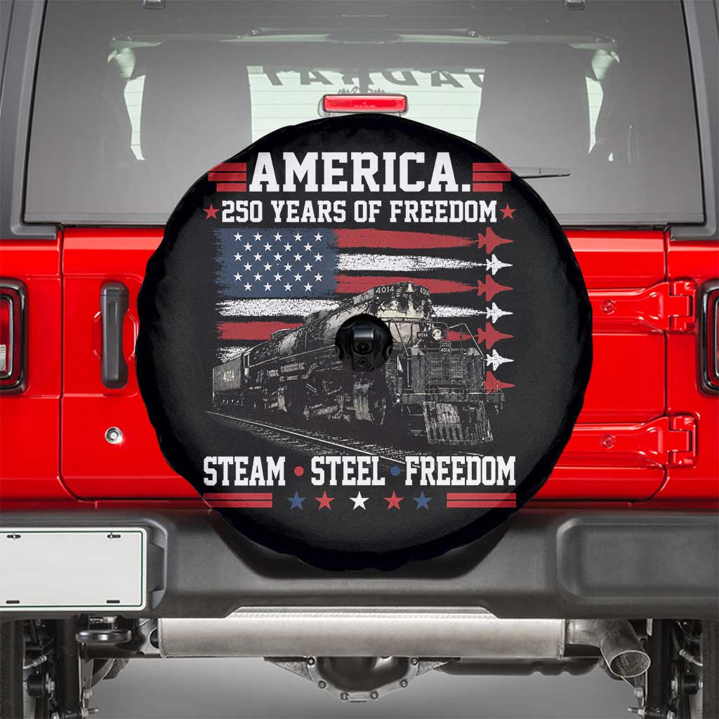 Steam Steel Freedom Stainless American Spirit Spare Tire Cover 250 Years USA Railroad Legend Patriotic Military Jet Flyover Graphic