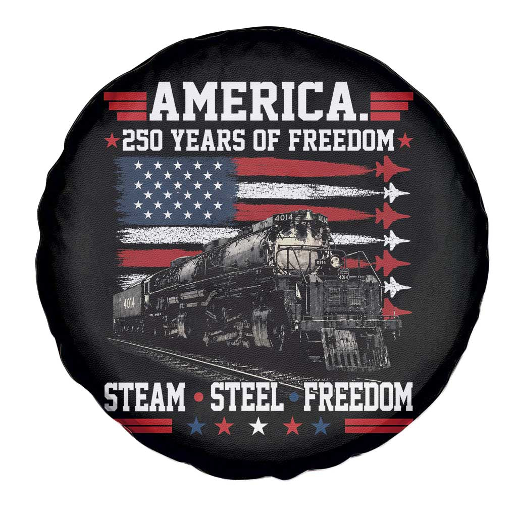 Steam Steel Freedom Stainless American Spirit Spare Tire Cover 250 Years USA Railroad Legend Patriotic Military Jet Flyover Graphic