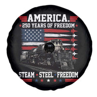 Steam Steel Freedom Stainless American Spirit Spare Tire Cover 250 Years USA Railroad Legend Patriotic Military Jet Flyover Graphic