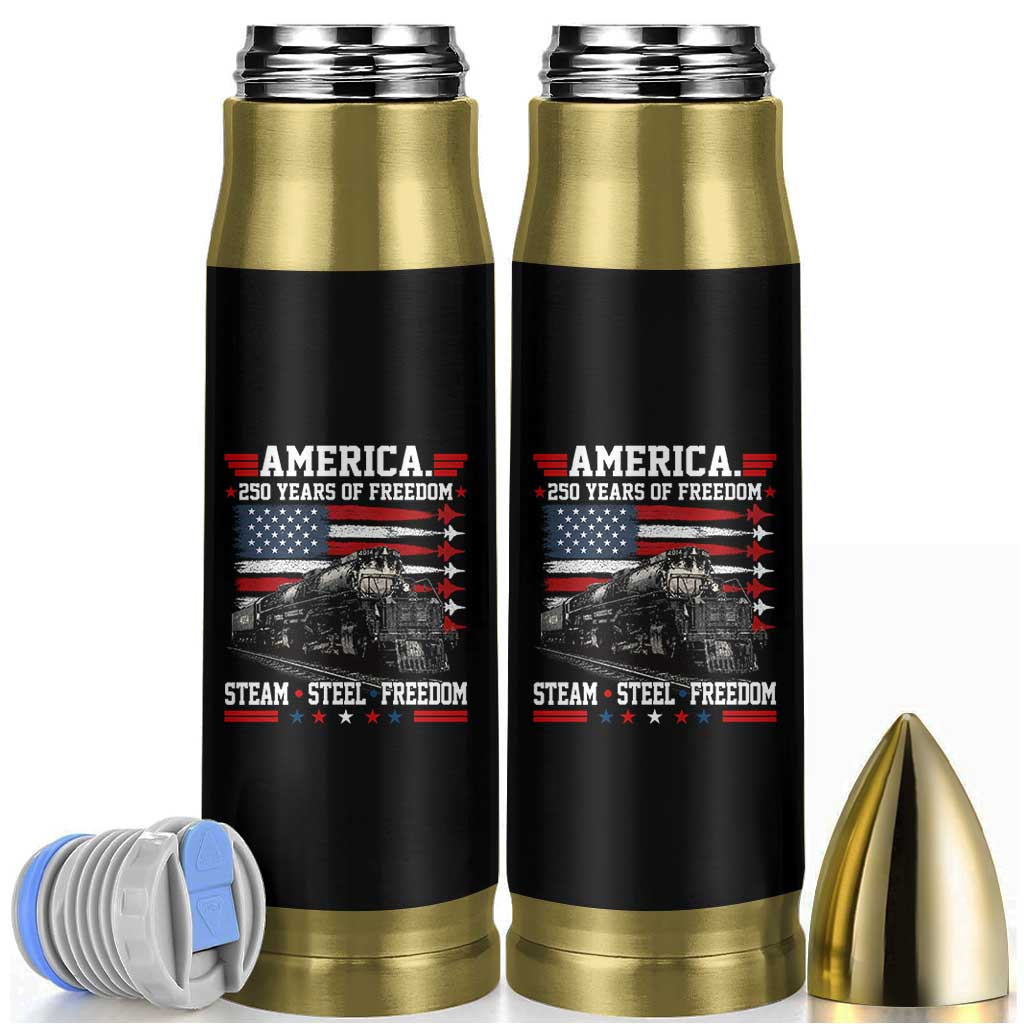 Steam Steel Freedom Stainless American Spirit Bullet Tumbler 250 Years USA Railroad Legend Patriotic Military Jet Flyover Graphic