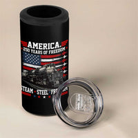 Steam Steel Freedom Stainless American Spirit 4 in 1 Can Cooler Tumbler 250 Years USA Railroad Legend Patriotic Military Jet Flyover Graphic