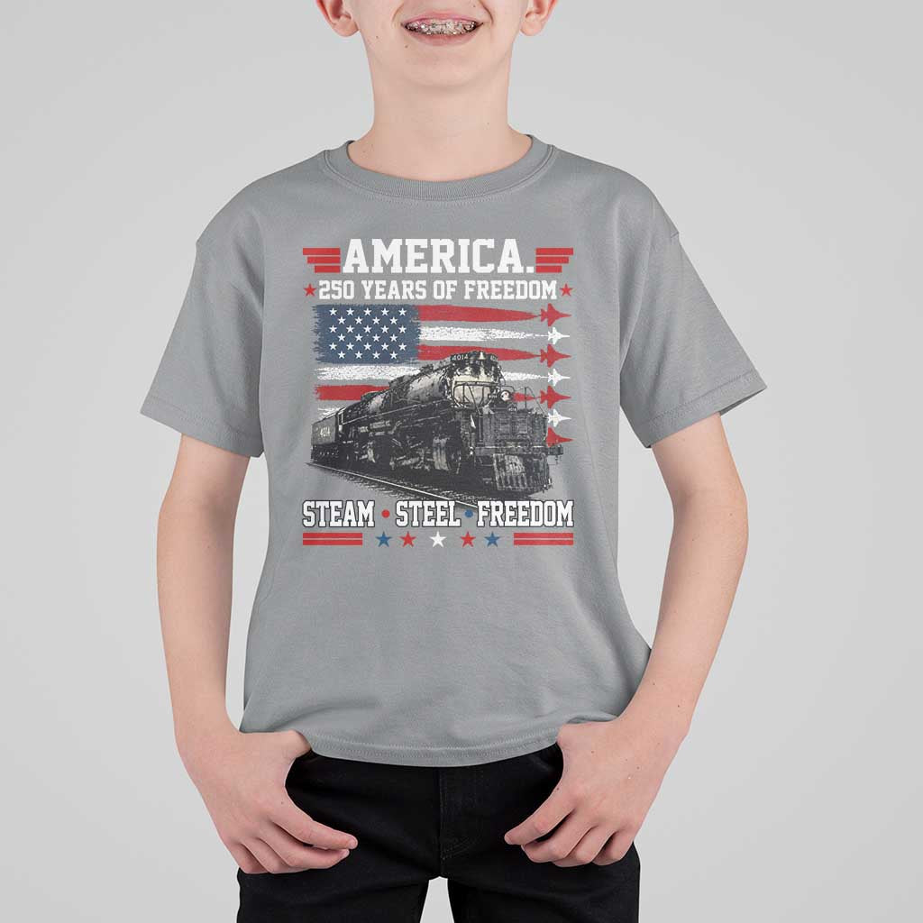 Steam Steel Freedom Stainless American Spirit T Shirt For Kid 250 Years USA Railroad Legend Patriotic Military Jet Flyover Graphic