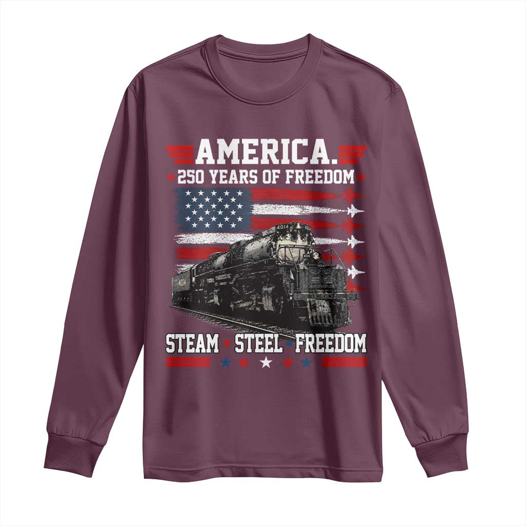 Steam Steel Freedom Stainless American Spirit Long Sleeve Shirt 250 Years USA Railroad Legend Patriotic Military Jet Flyover Graphic
