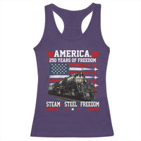 Steam Steel Freedom Stainless American Spirit Racerback Tank Top 250 Years USA Railroad Legend Patriotic Military Jet Flyover Graphic