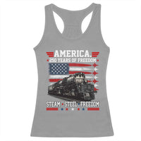 Steam Steel Freedom Stainless American Spirit Racerback Tank Top 250 Years USA Railroad Legend Patriotic Military Jet Flyover Graphic