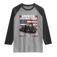 Steam Steel Freedom Stainless American Spirit Raglan Shirt 250 Years USA Railroad Legend Patriotic Military Jet Flyover Graphic