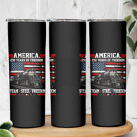 Steam Steel Freedom Stainless American Spirit Skinny Tumbler 250 Years USA Railroad Legend Patriotic Military Jet Flyover Graphic