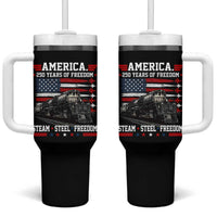Steam Steel Freedom Stainless American Spirit Tumbler With Handle 250 Years USA Railroad Legend Patriotic Military Jet Flyover Graphic