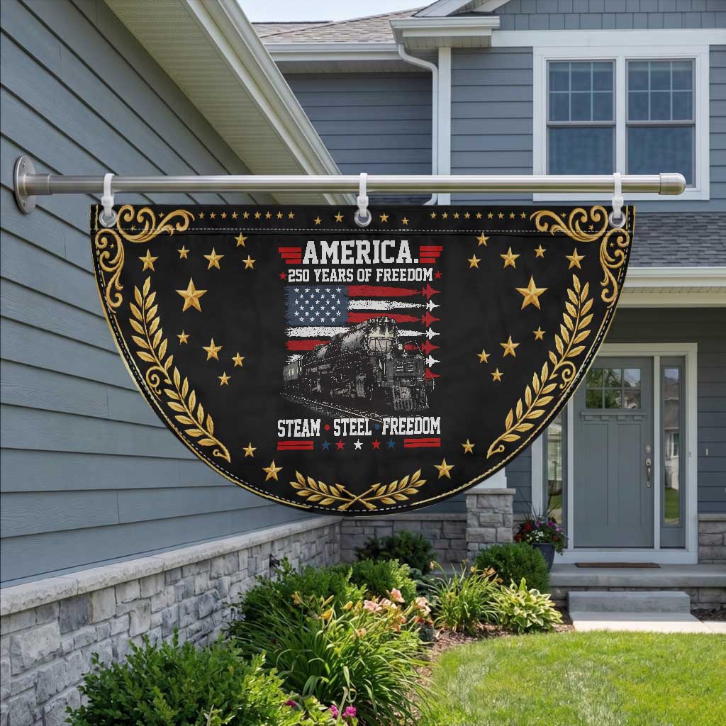 Steam Steel Freedom Stainless American Spirit Patriotic Fan Flag 250 Years USA Railroad Legend Military Jet Flyover Graphic