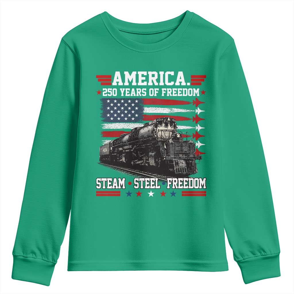 Steam Steel Freedom Stainless American Spirit Youth Sweatshirt 250 Years USA Railroad Legend Patriotic Military Jet Flyover Graphic