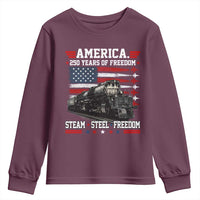 Steam Steel Freedom Stainless American Spirit Youth Sweatshirt 250 Years USA Railroad Legend Patriotic Military Jet Flyover Graphic