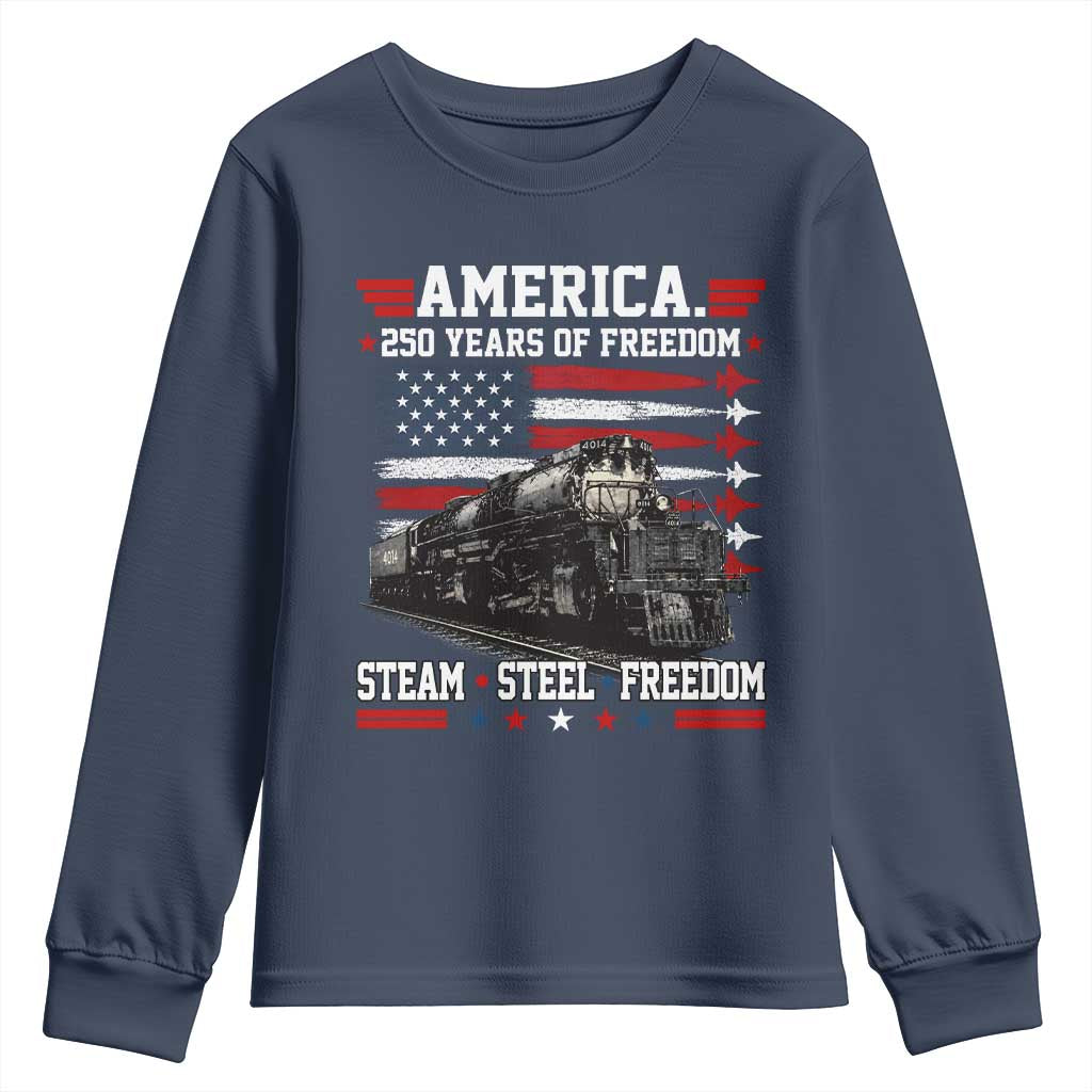 Steam Steel Freedom Stainless American Spirit Youth Sweatshirt 250 Years USA Railroad Legend Patriotic Military Jet Flyover Graphic
