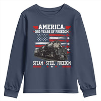 Steam Steel Freedom Stainless American Spirit Youth Sweatshirt 250 Years USA Railroad Legend Patriotic Military Jet Flyover Graphic