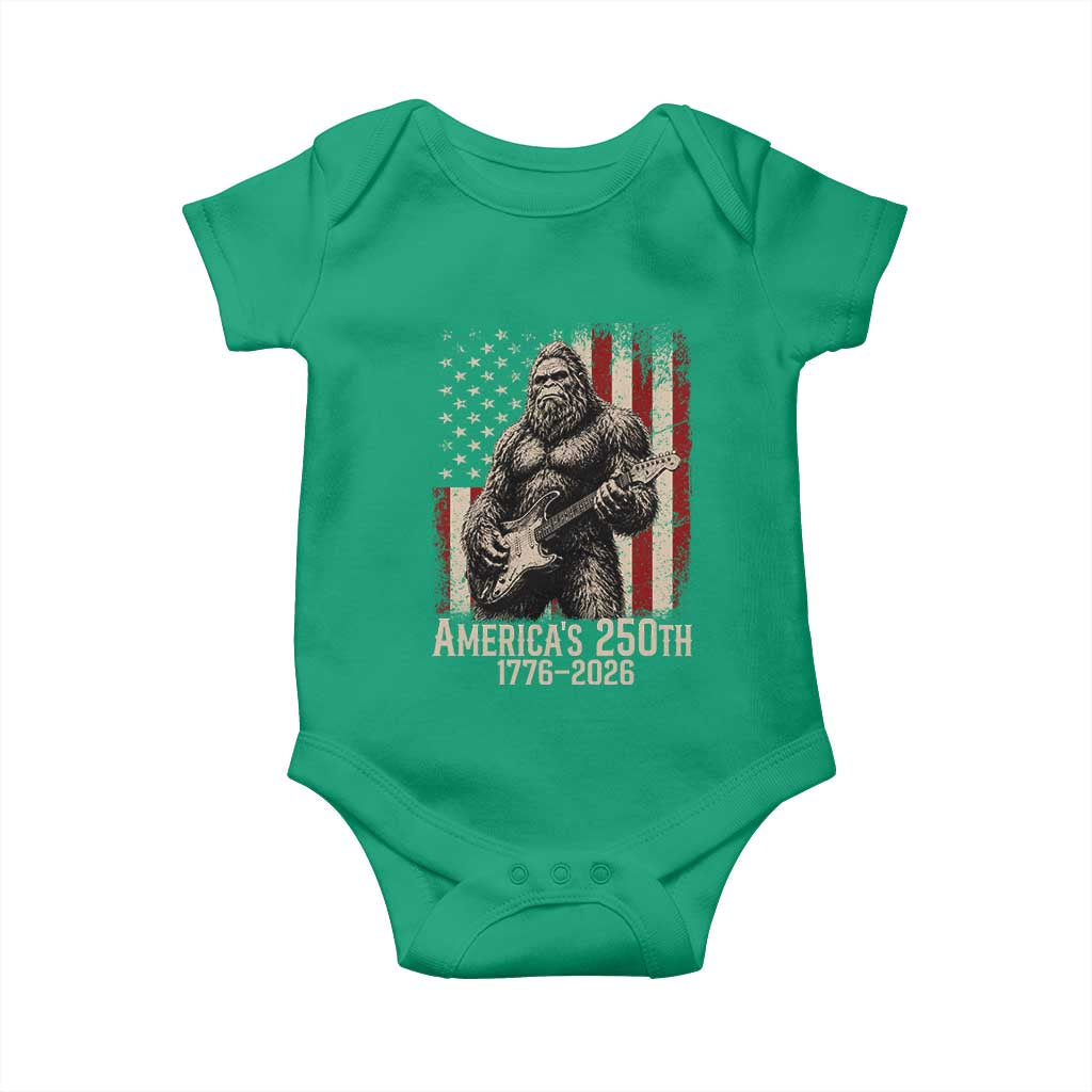 Americas 250th Anniversary 1776-2026 Bigfoot Rock Star Baby Onesie Playing Electric Guitar Distressed American Flag Graphic