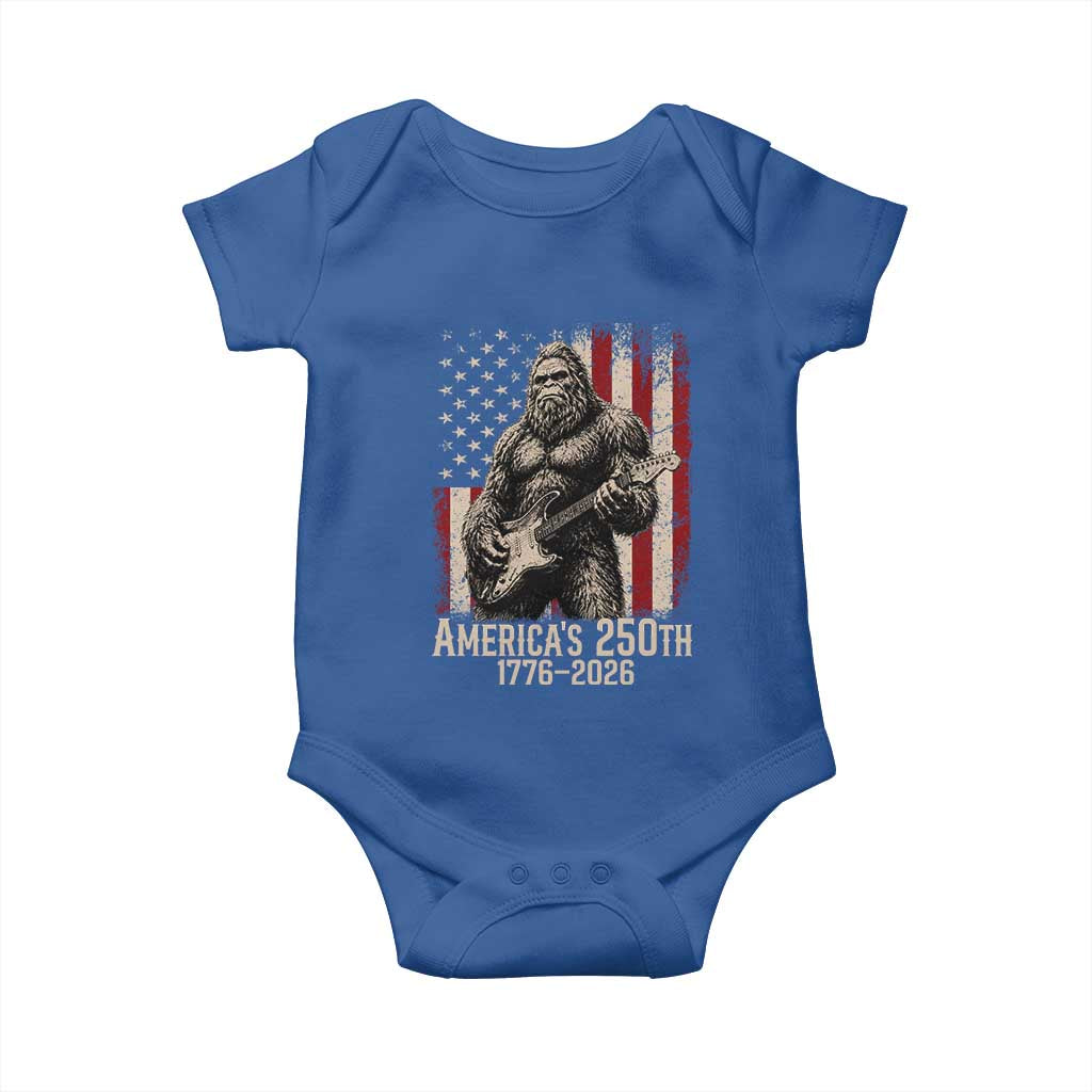 Americas 250th Anniversary 1776-2026 Bigfoot Rock Star Baby Onesie Playing Electric Guitar Distressed American Flag Graphic