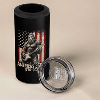 Americas 250th Anniversary 1776-2026 Bigfoot Rock Star 4 in 1 Can Cooler Tumbler Playing Electric Guitar Distressed American Flag Graphic