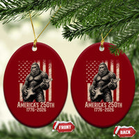 Americas 250th Anniversary 1776-2026 Bigfoot Rock Star Ceramic Ornament Playing Electric Guitar Distressed American Flag Graphic