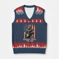 Americas 250th Anniversary 1776-2026 Bigfoot Rock Star V-Neck Knit Sweater Vest Playing Electric Guitar Distressed American Flag Graphic