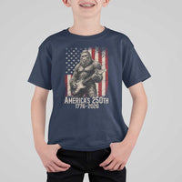Americas 250th Anniversary 1776-2026 Bigfoot Rock Star T Shirt For Kid Playing Electric Guitar Distressed American Flag Graphic